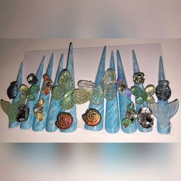 Hand crafted custom luminous 10pc XL stiletto acrylic press on nails sz medium - Picture 8 of 11